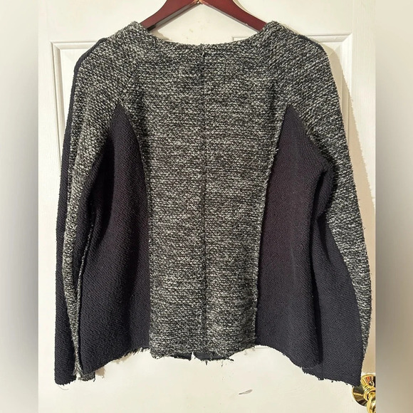 ANTHROPOLOGIE Cartonnier RARE! L Black Gray Tweed Snap Wool Blend Jacket RAW HEM - Picture 3 of 14